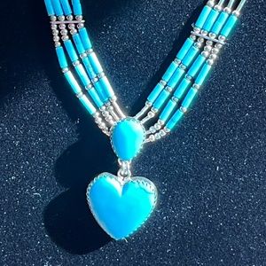 Gorham Silver and Turquoise Heart Necklace. Vintage.